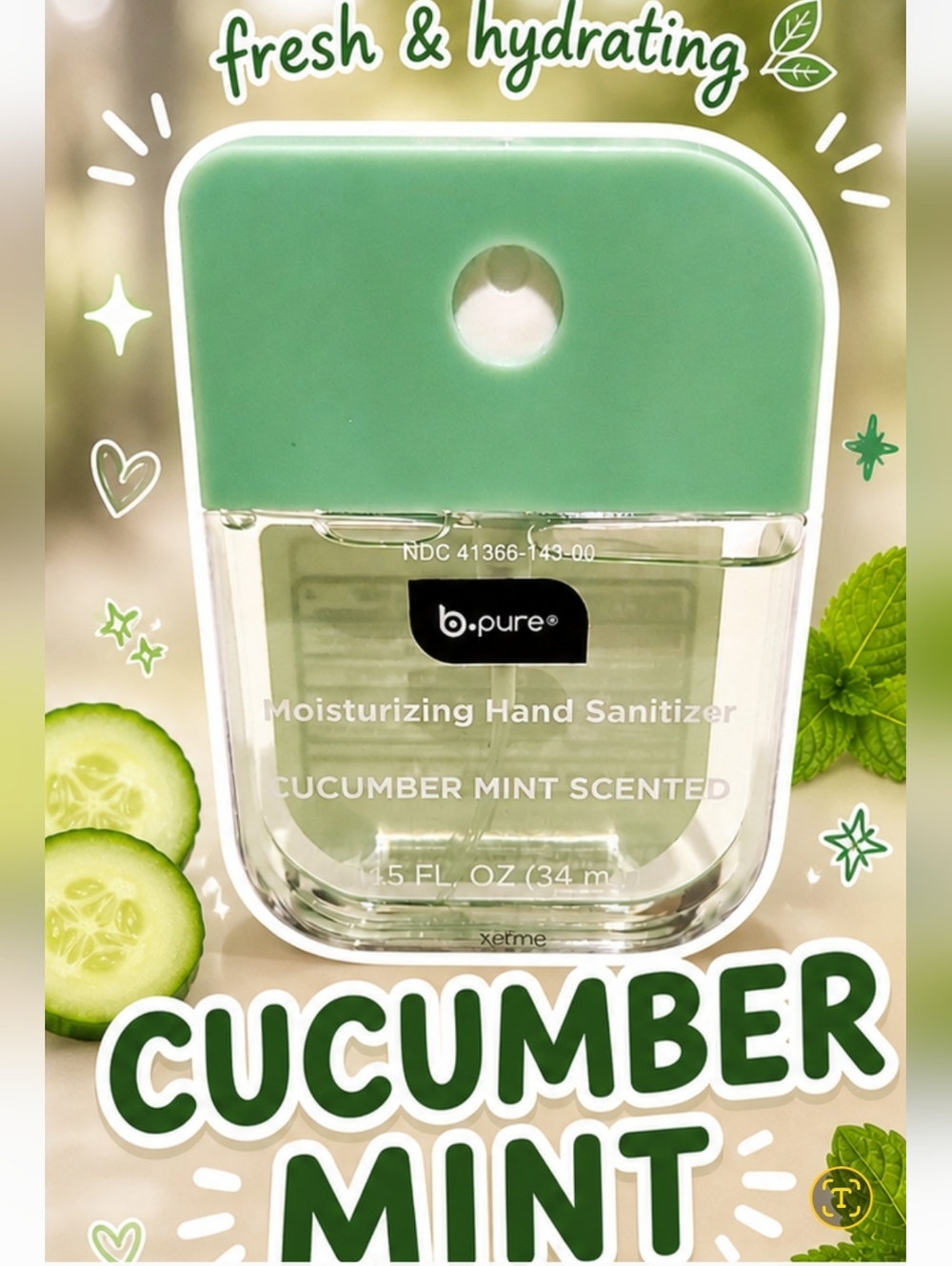 B.Pure Cucumber Mint Hand Sanitizer 1.5oz Travel Size Moisturizing Bundle & Save